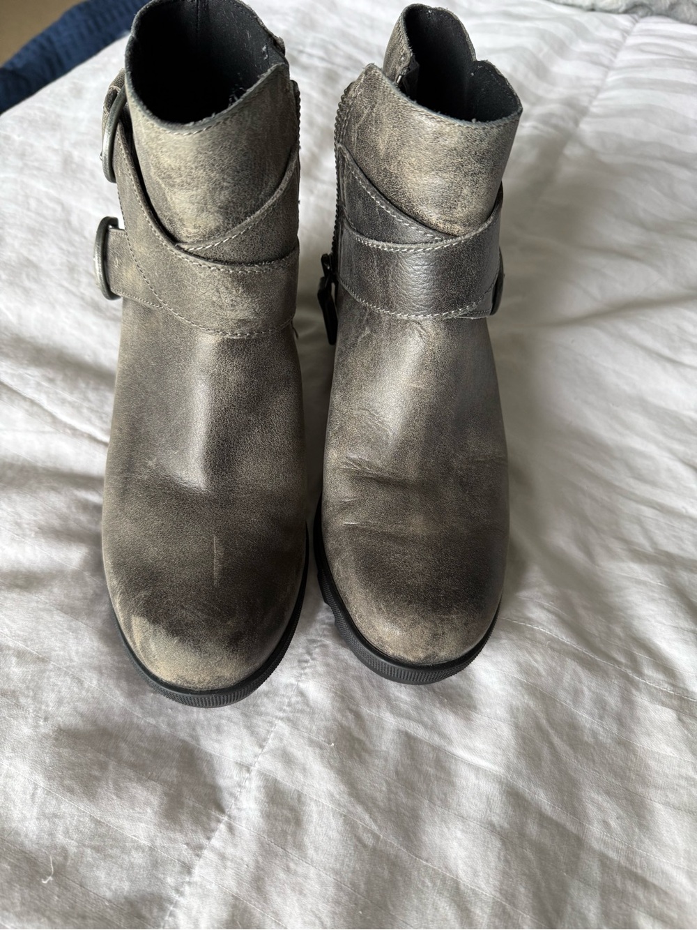 Sorel Joan Of Arctic Wedge II Buckle Ankle Boots Quarry NL3360-052 Size 8